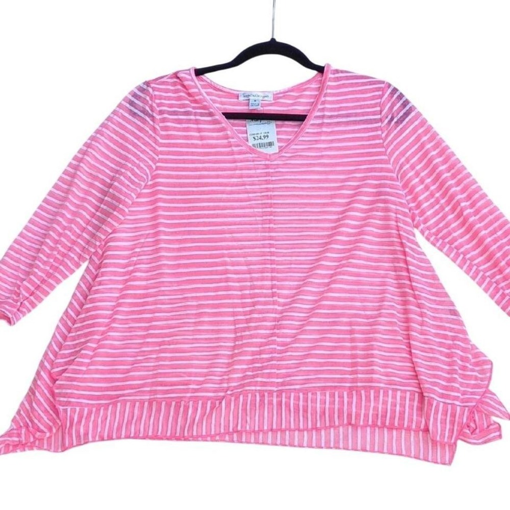 John Paul Richard Pink and White Striped Blouse, Medium Size